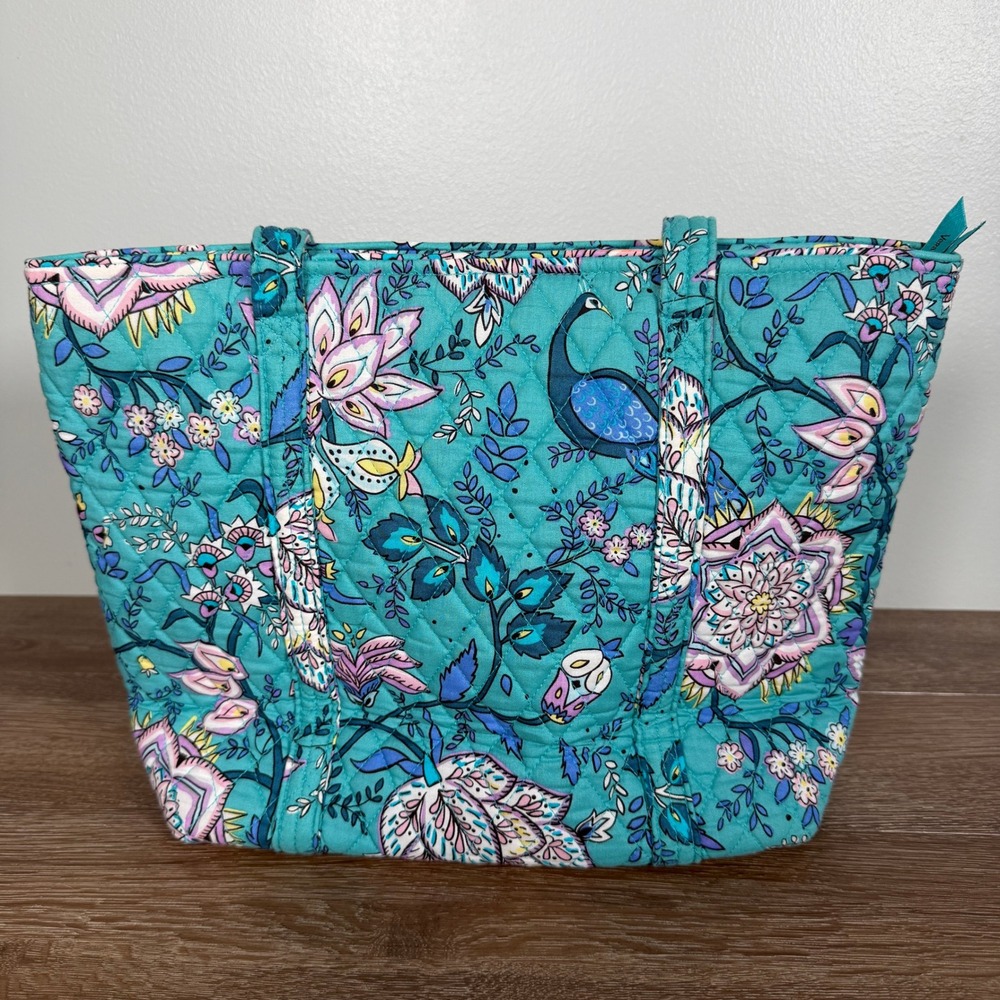 Vera Bradley Villager Tote Bag Peacock Garden Teal Floral Quilted Zip Top